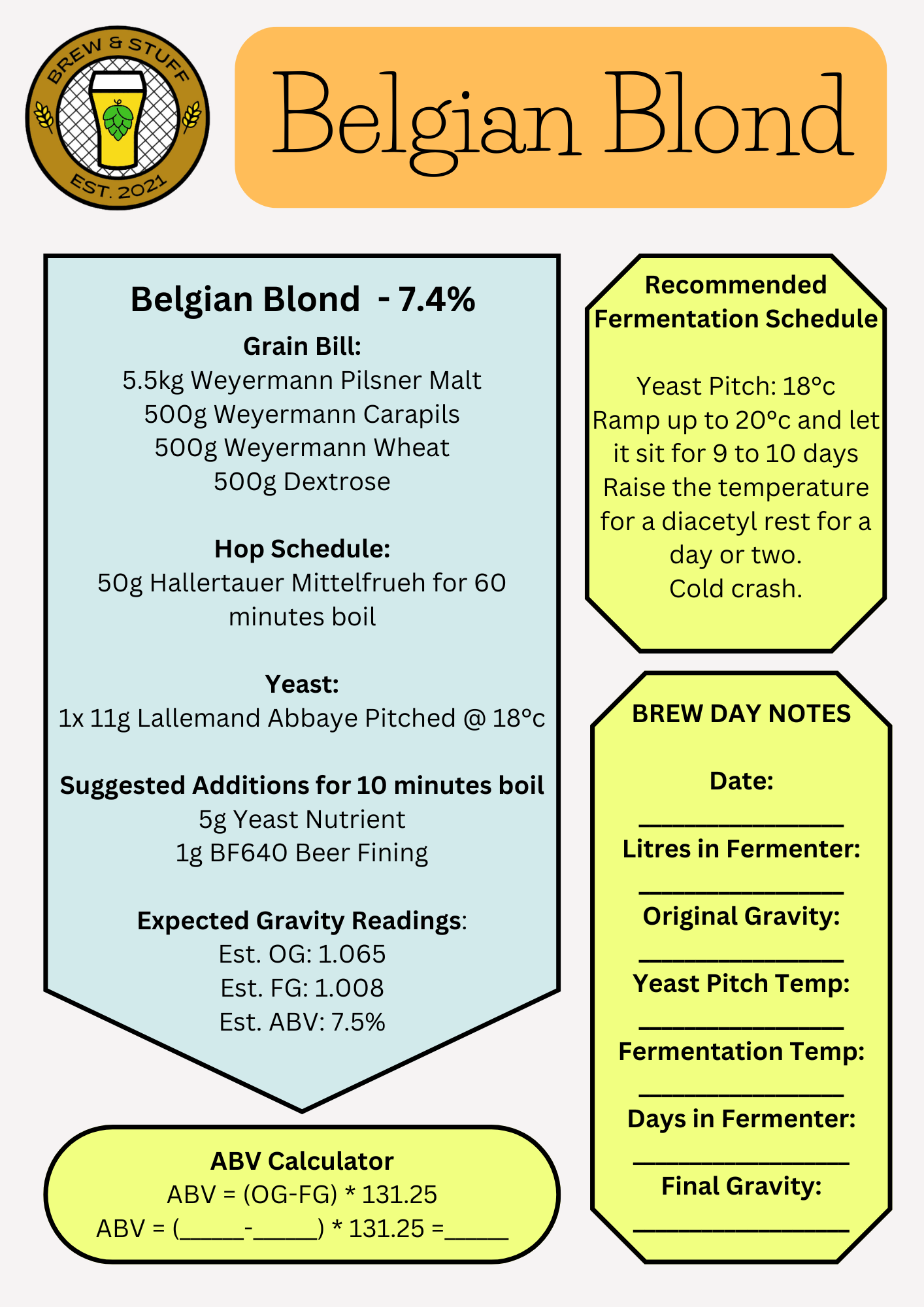 Belgian Blond Recipe Pack