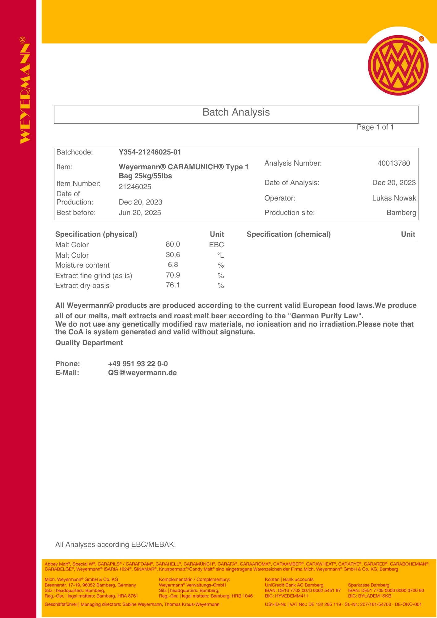 Weyermann Caramunich® Type 1 Malt - 500g