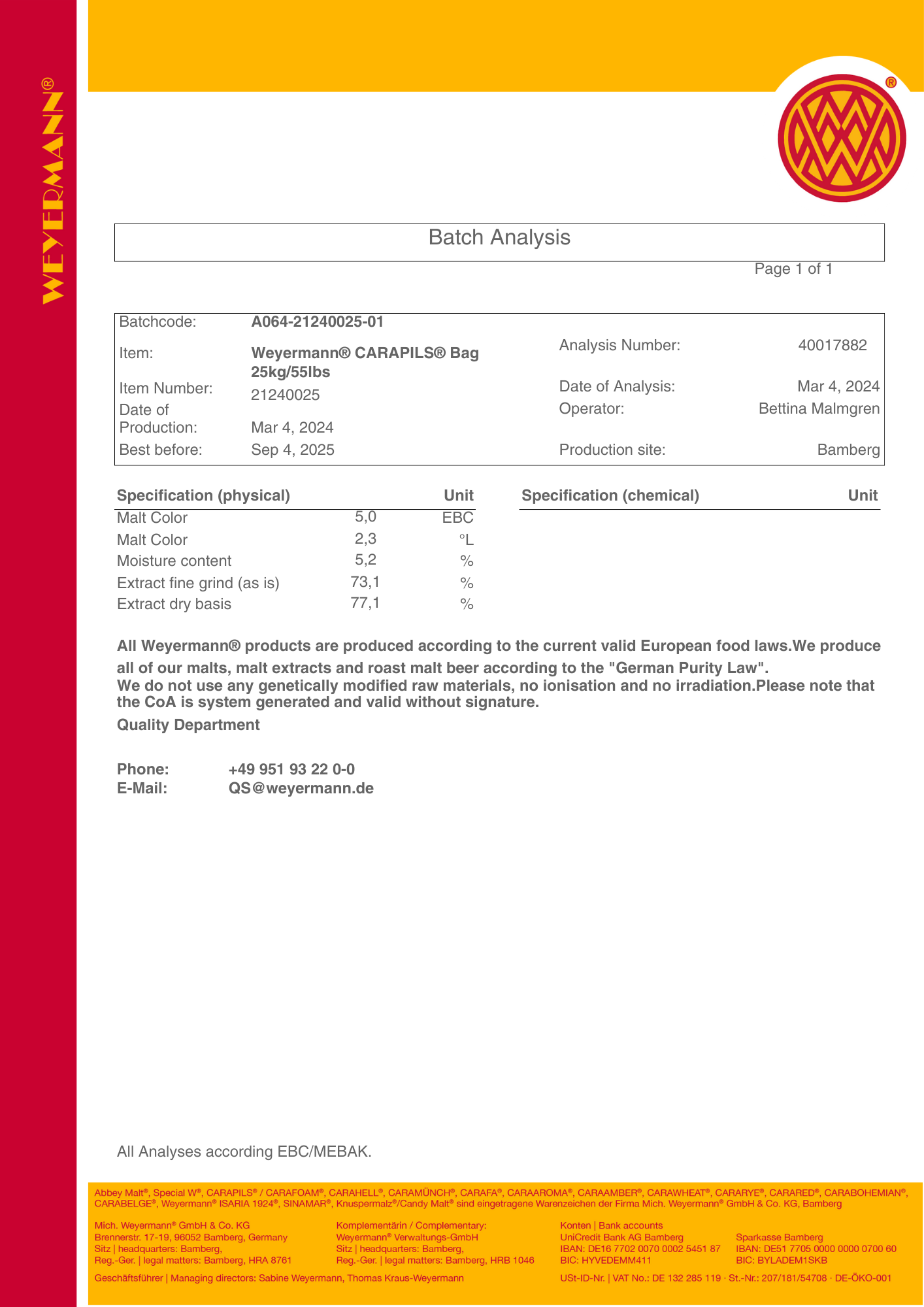 Weyermann Carapils Malt - 500g