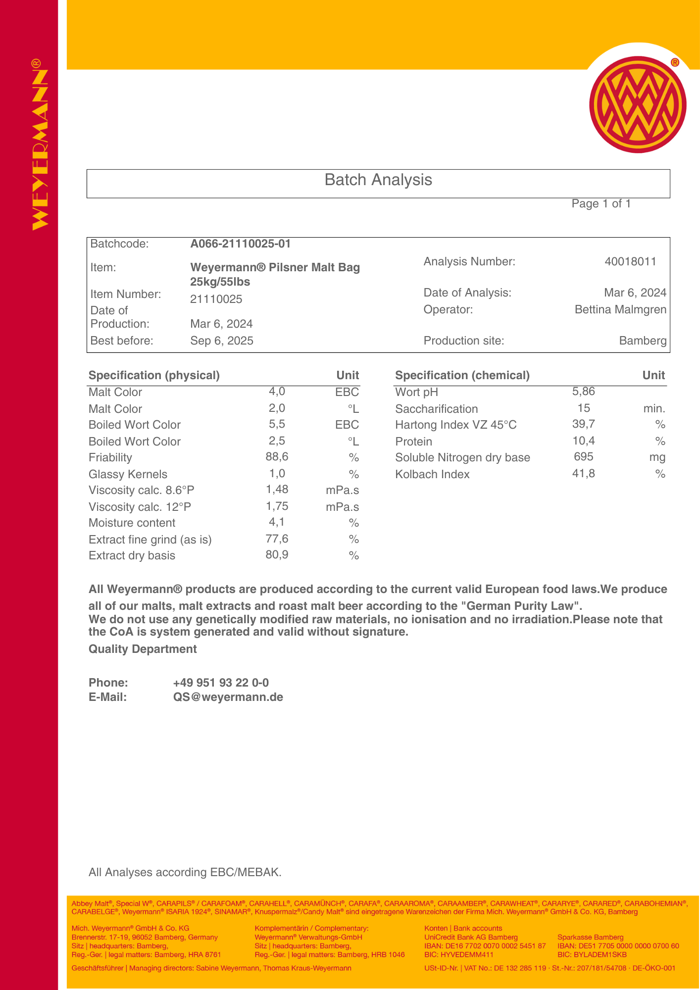 Weyermann Pilsner Malt - 500g
