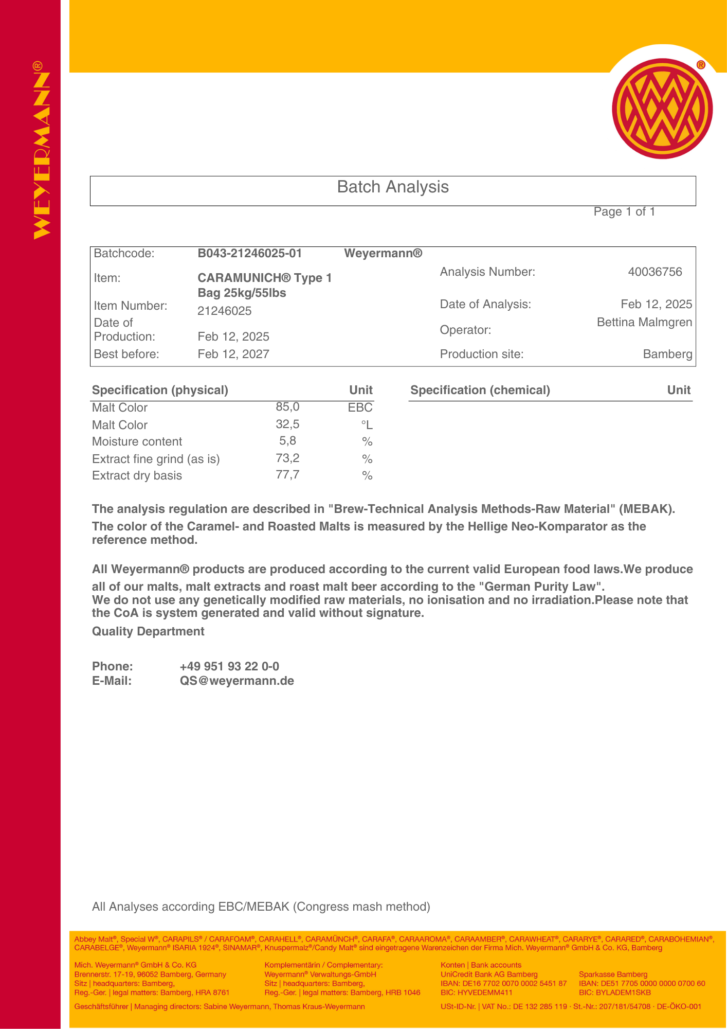 Weyermann Caramunich® Type 1 Malt - 500g
