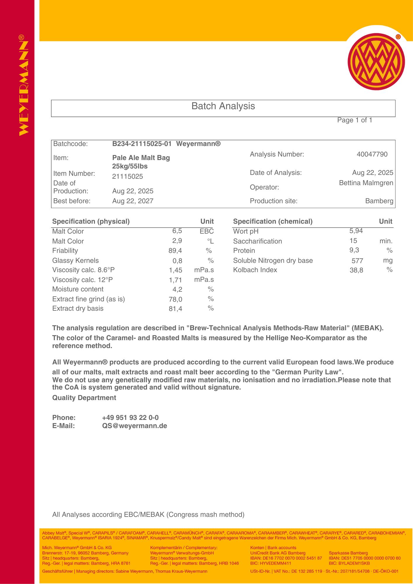 Weyermann Pale Ale Malt - 500g