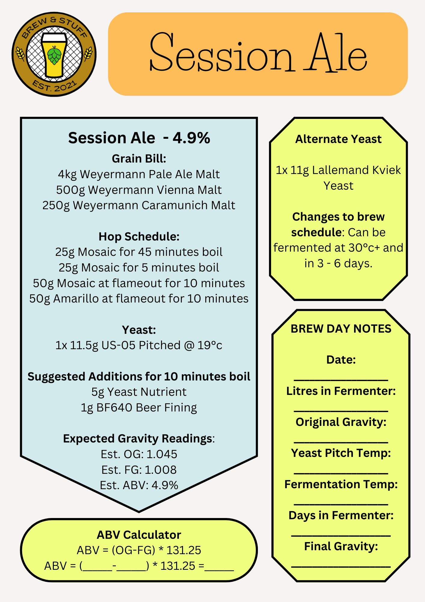 Session Ale Recipe Pack