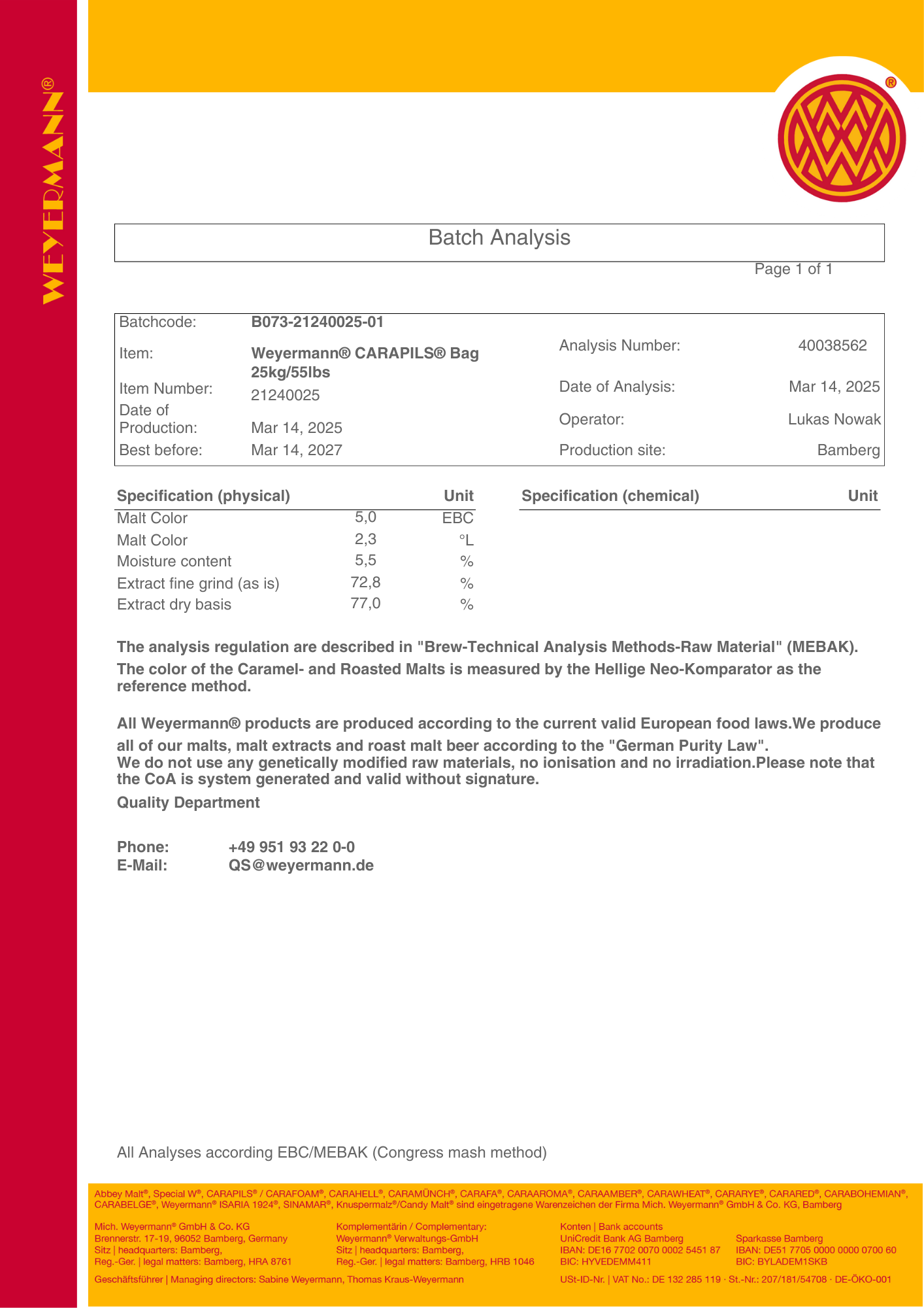Weyermann Carapils Malt - 500g